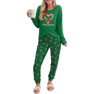 image:imageEkouaer Pajama Sets for Women 2 Piece Plaid Pjs Long Sleeve Lounge Sets Comfy Gingham Nightwear with PocketsChristmas Cane Green