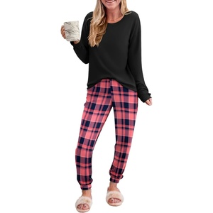 image:imageEkouaer Pajama Sets for Women 2 Piece Plaid Pjs Long Sleeve Lounge Sets Comfy Gingham Nightwear with PocketsDark Pink Plaid