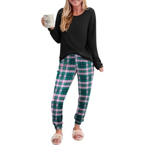 image:imageEkouaer Pajama Sets for Women 2 Piece Plaid Pjs Long Sleeve Lounge Sets Comfy Gingham Nightwear with PocketsGreen Plaid