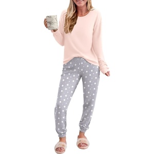 image:imageEkouaer Pajama Sets for Women 2 Piece Plaid Pjs Long Sleeve Lounge Sets Comfy Gingham Nightwear with PocketsGrey Stars