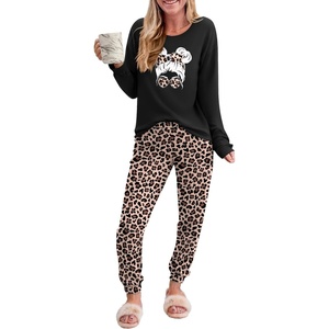 image:imageEkouaer Pajama Sets for Women 2 Piece Plaid Pjs Long Sleeve Lounge Sets Comfy Gingham Nightwear with PocketsLeopard Girl