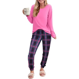 image:imageEkouaer Pajama Sets for Women 2 Piece Plaid Pjs Long Sleeve Lounge Sets Comfy Gingham Nightwear with PocketsPink Plaid