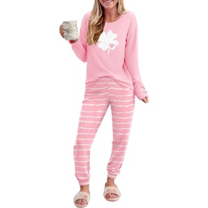 image:imageEkouaer Pajama Sets for Women 2 Piece Plaid Pjs Long Sleeve Lounge Sets Comfy Gingham Nightwear with PocketsPink Striped