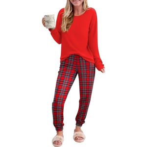 image:imageEkouaer Pajama Sets for Women 2 Piece Plaid Pjs Long Sleeve Lounge Sets Comfy Gingham Nightwear with PocketsRed Plaid