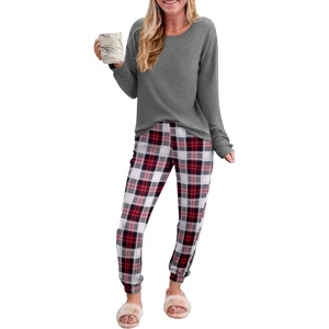 image:imageEkouaer Pajama Sets for Women 2 Piece Plaid Pjs Long Sleeve Lounge Sets Comfy Gingham Nightwear with PocketsRed and Grey Plaid