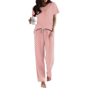image:imageEkouaer Pajama Sets for Women Round Neck Pjs Short Sleeve Sleepwear with Long Pants Loose Lounge SetsPink Polka Dots
