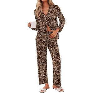 image:imageEkouaer Pajamas for Women Set Button Down Pj Long Sleeve Shirt and Pants Lounge Sets Fall Sleepwear with Pockets01 Tawny Cheetah