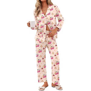image:imageEkouaer Pajamas for Women Set Button Down Pj Long Sleeve Shirt and Pants Lounge Sets Fall Sleepwear with PocketsCherry Teddy