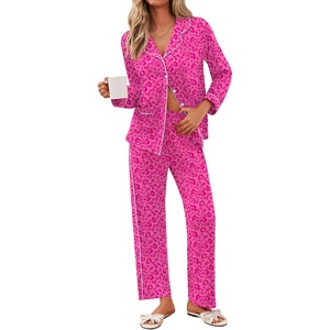 image:imageEkouaer Pajamas for Women Set Button Down Pj Long Sleeve Shirt and Pants Lounge Sets Fall Sleepwear with PocketsHot Pink Leopard