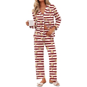 image:imageEkouaer Pajamas for Women Set Button Down Pj Long Sleeve Shirt and Pants Lounge Sets Fall Sleepwear with PocketsStriped Teddy