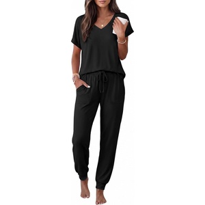 image:imageEkouaer Pajamas for Women Set Short Sleeve Lounge Set Jogger Pants Pjs Soft Sleepwear with Pockets SXXLBlack