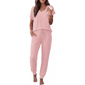image:imageEkouaer Pajamas for Women Set Short Sleeve Lounge Set Jogger Pants Pjs Soft Sleepwear with Pockets SXXLPink