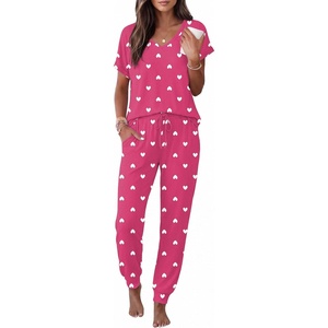 image:imageEkouaer Pajamas for Women Set Short Sleeve Lounge Set Jogger Pants Pjs Soft Sleepwear with Pockets SXXLRose Heart