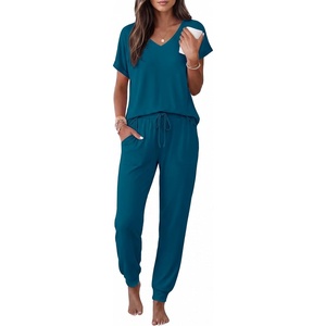 image:imageEkouaer Pajamas for Women Set Short Sleeve Lounge Set Jogger Pants Pjs Soft Sleepwear with Pockets SXXLTeal