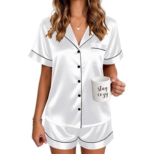image:imageEkouaer Satin Pajamas for Women Silk Pjs Short Set 2 Piece Button Up Lounge Sets Short Sleeve Sleepwear SXXLWhite