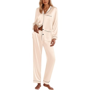 image:imageEkouaer Silk Pajamas for Women Classic Button Down Satin Pajama Sets Long Sleeve Lounge SetChampagne