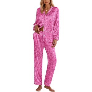 image:imageEkouaer Silk Pajamas for Women Classic Button Down Satin Pajama Sets Long Sleeve Lounge SetHot Pink Leopard