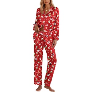image:imageEkouaer Silk Pajamas for Women Classic Button Down Satin Pajama Sets Long Sleeve Lounge SetRed Snowman
