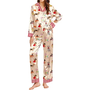 image:imageEkouaer Silk Pajamas for Women Long Sleeve Satin Pajama Set Silky Pj Sets 2 Piece Button Down Loungewear SleepwearAnimal Different Dogs