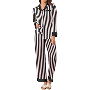 image:imageEkouaer Silk Pajamas for Women Long Sleeve Satin Pajama Set Silky Pj Sets 2 Piece Button Down Loungewear SleepwearBlack Pink Stripes