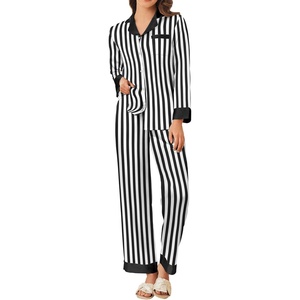 image:imageEkouaer Silk Pajamas for Women Long Sleeve Satin Pajama Set Silky Pj Sets 2 Piece Button Down Loungewear SleepwearBlack Stripes