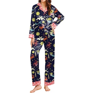 image:imageEkouaer Silk Pajamas for Women Long Sleeve Satin Pajama Set Silky Pj Sets 2 Piece Button Down Loungewear SleepwearConstellations and Mermaid