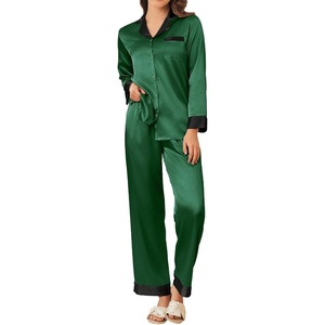 image:imageEkouaer Silk Pajamas for Women Long Sleeve Satin Pajama Set Silky Pj Sets 2 Piece Button Down Loungewear SleepwearDark Green