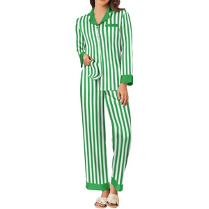 image:imageEkouaer Silk Pajamas for Women Long Sleeve Satin Pajama Set Silky Pj Sets 2 Piece Button Down Loungewear SleepwearGreen Stripes