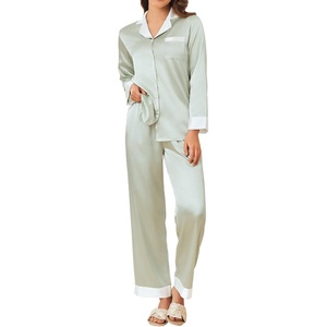 image:imageEkouaer Silk Pajamas for Women Long Sleeve Satin Pajama Set Silky Pj Sets 2 Piece Button Down Loungewear SleepwearLight Green