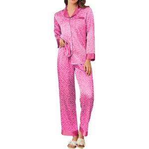 image:imageEkouaer Silk Pajamas for Women Long Sleeve Satin Pajama Set Silky Pj Sets 2 Piece Button Down Loungewear SleepwearPink Leopard