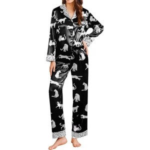 image:imageEkouaer Silk Pajamas for Women Long Sleeve Satin Pajama Set Silky Pj Sets 2 Piece Button Down Loungewear SleepwearSnow Cheetah Leopard