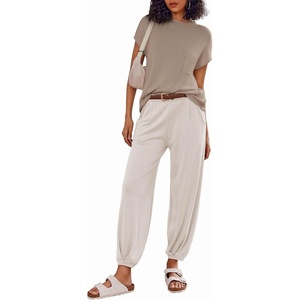 image:imageEkouaer Two Piece Outfits Lounge Sets for Women Sweater Sets Knit Short Sleeve Tops Jogger Pants Matching TracksuitKhaki