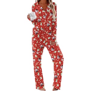 image:imageEkouaer Women Pajamas Set Long Sleeve Sleepwear Button Down Pjs Soft 2 Piece Loungewear with Long PantsChristmas Red