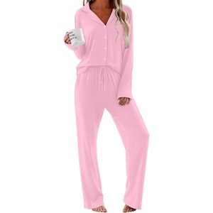 image:imageEkouaer Women Pajamas Set Long Sleeve Sleepwear Button Down Pjs Soft 2 Piece Loungewear with Long PantsPink