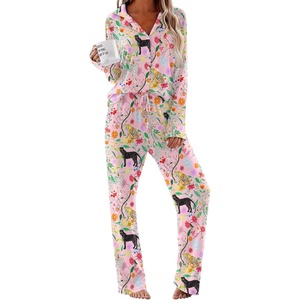 image:imageEkouaer Women Pajamas Set Long Sleeve Sleepwear Button Down Pjs Soft 2 Piece Loungewear with Long PantsPink Tiger