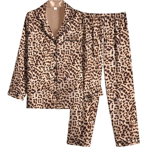 image:imageEkouaer Women Satin Pajamas Set Classic Button Down Long Pjs SetBrown Leopard 02