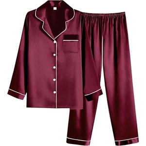 image:imageEkouaer Women Satin Pajamas Set Classic Button Down Long Pjs SetBurgundy 02