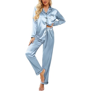 image:imageEkouaer Women Satin Pajamas Set Classic Button Down Long Pjs SetClear Blue 02