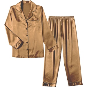 image:imageEkouaer Women Satin Pajamas Set Classic Button Down Long Pjs SetDeep Brown 02