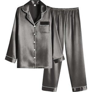 image:imageEkouaer Women Satin Pajamas Set Classic Button Down Long Pjs SetDeep Grey 02