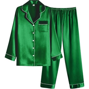 image:imageEkouaer Women Satin Pajamas Set Classic Button Down Long Pjs SetGreen 02