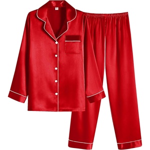 image:imageEkouaer Women Satin Pajamas Set Classic Button Down Long Pjs SetRed 02