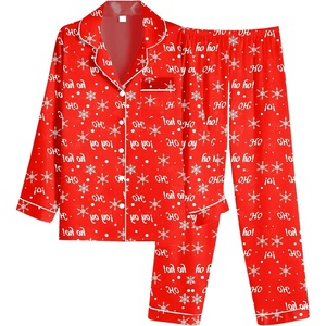 image:imageEkouaer Women Satin Pajamas Set Classic Button Down Long Pjs SetRed Alphabet Christmas 02