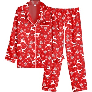 image:imageEkouaer Women Satin Pajamas Set Classic Button Down Long Pjs SetRed Christmas Elk 02