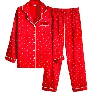 image:imageEkouaer Women Satin Pajamas Set Classic Button Down Long Pjs SetRed Heart 02