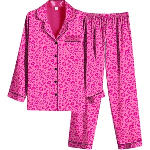 image:imageEkouaer Women Satin Pajamas Set Classic Button Down Long Pjs SetRose Leopard 02