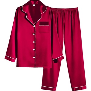 image:imageEkouaer Women Satin Pajamas Set Classic Button Down Long Pjs SetWine Red 02