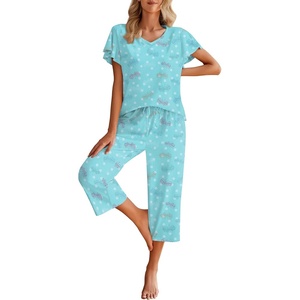 image:imageEkouaer Womens Cotton Pajamas Sets Short Sleeve Tops and Capri Pants Sleepwear Loungewear with PocketsButterfly