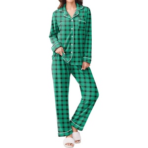 image:imageEkouaer Womens Fleece Pajama Sets Long Sleeve Button Down Twopiece Sleepwear Soft Lounge SetGreen Plaid