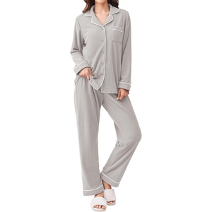 image:imageEkouaer Womens Fleece Pajama Sets Long Sleeve Button Down Twopiece Sleepwear Soft Lounge SetLight Gray